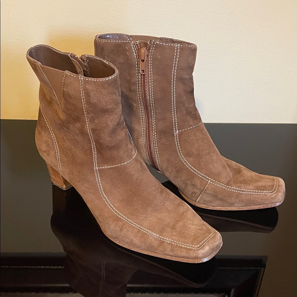 Anne Klein Brown Suede Ankle Boots